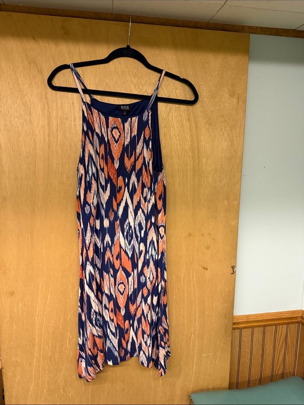 a.n.a Navy, Orange & White Printed Sleeveless Midi Dress